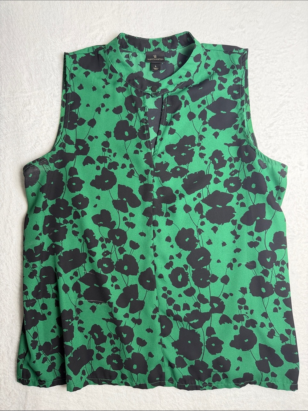 Worthington Black and Green Floral Print Sleeveless Top